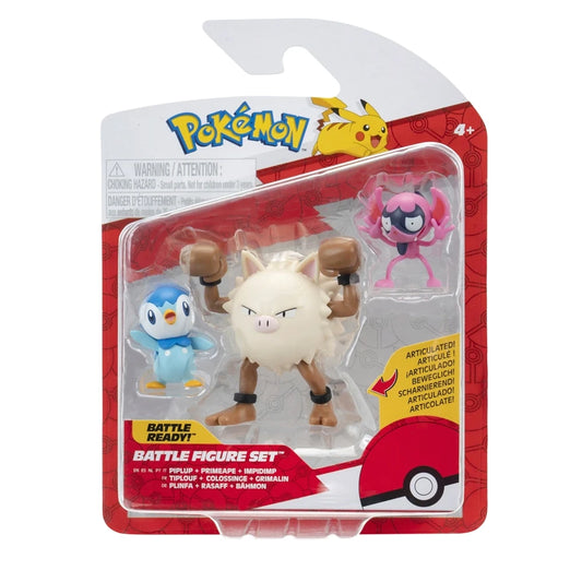 Figuras de Batalla Pokemon Piplup, Impidimp y Primeape